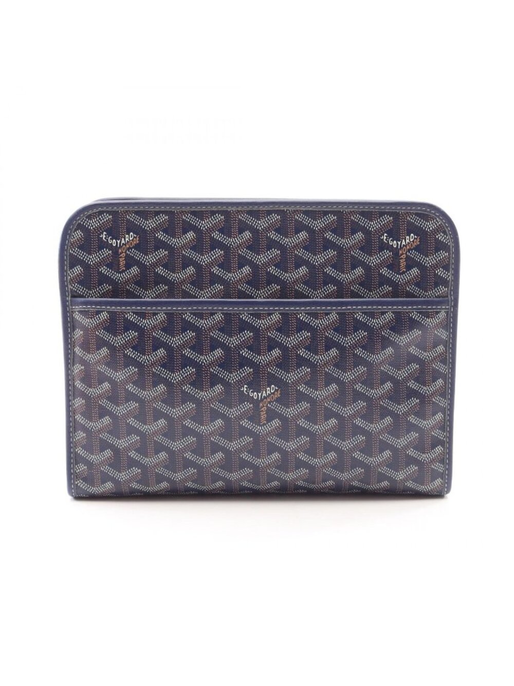 Goyard Clutch Jouvence MM Navy Brown White Leather Pouch